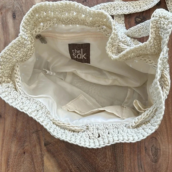 The Sak Neutral Cream Tan Crochet Shoulder Bag Purse - Picture 3 of 10